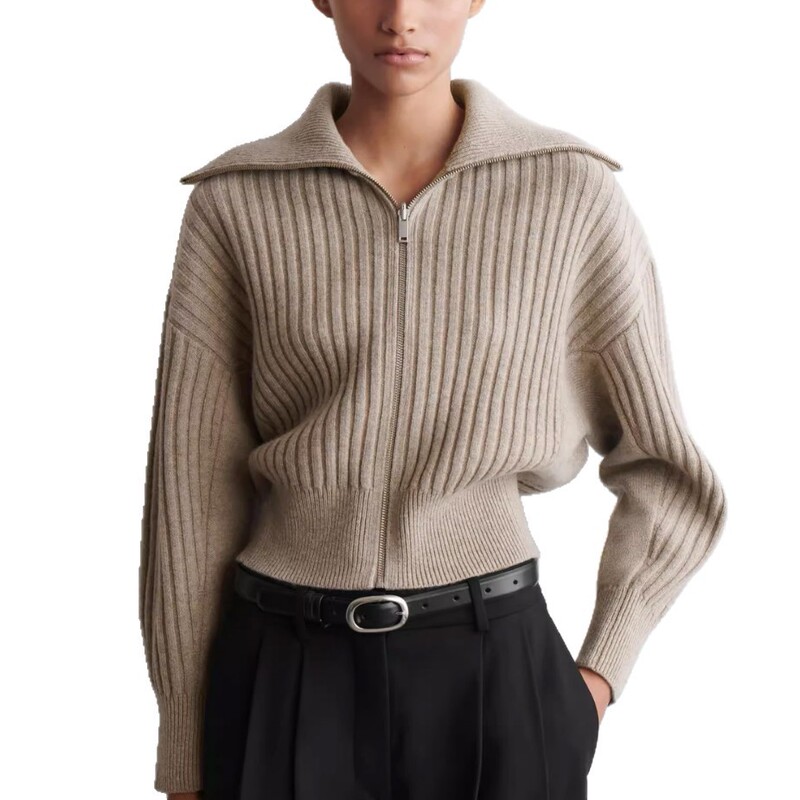 Cos Same Style Standard Fit Ribbed Knit Jacket Wool Sweater 100% Pure Wool Top Women's Thickened Wool Cardigan