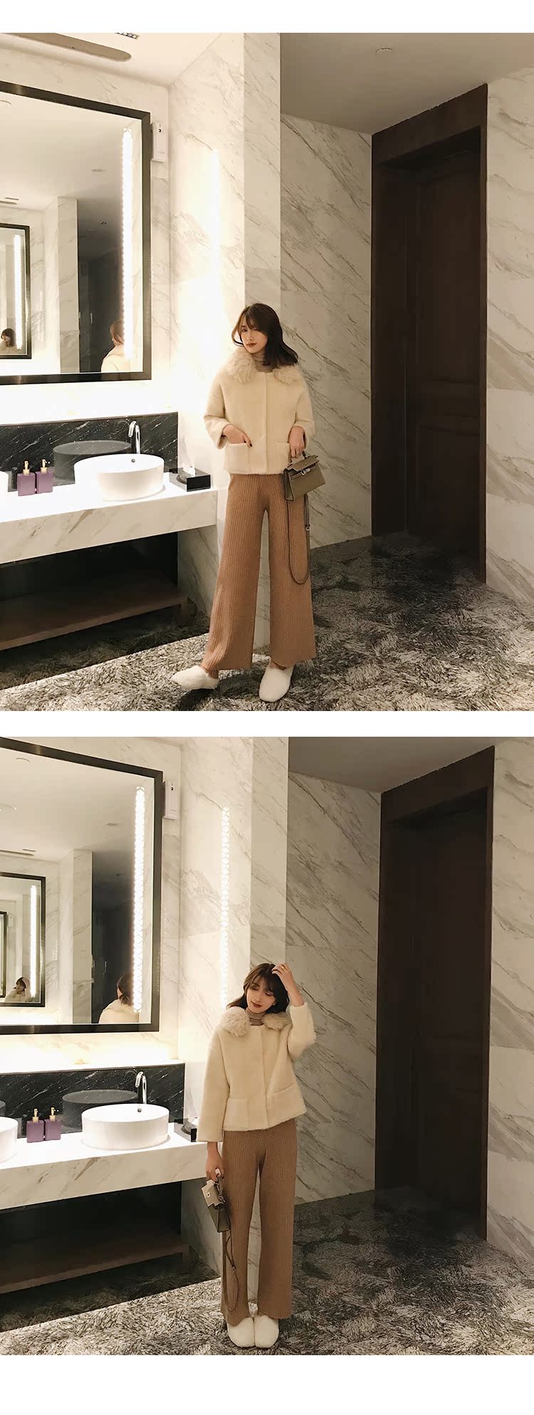 2018 phổ biến áo khoác Hepburn mùa thu mới rộng lớn lông cổ áo lưới màu đỏ len áo khoác lông ngắn nữ áo cardigan nữ hàn quốc