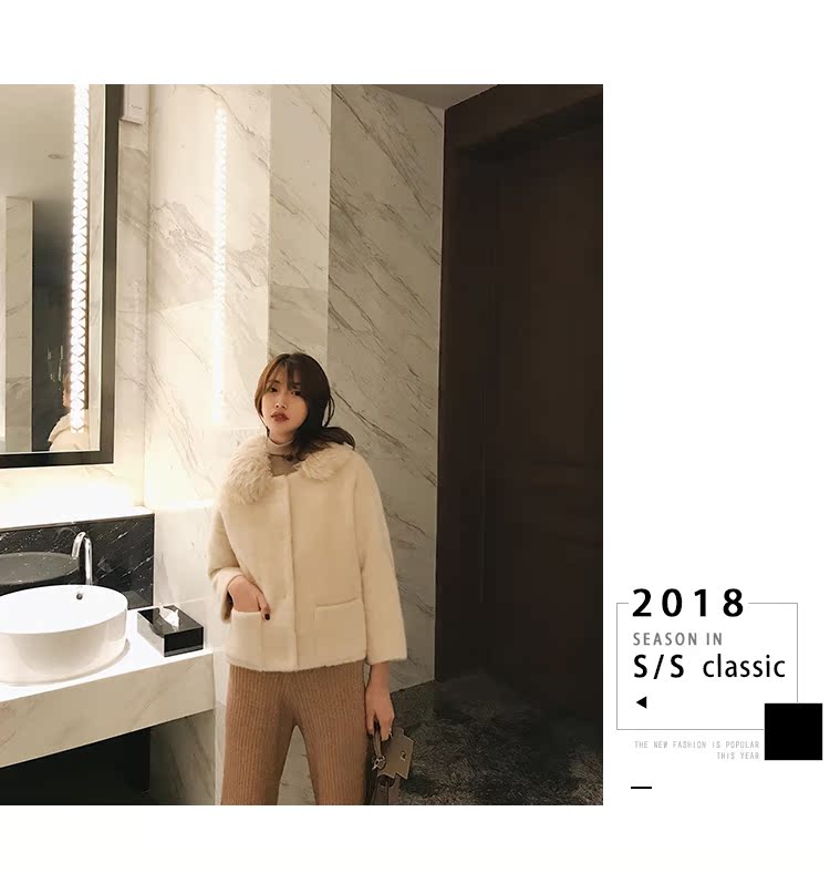2018 phổ biến áo khoác Hepburn mùa thu mới rộng lớn lông cổ áo lưới màu đỏ len áo khoác lông ngắn nữ áo cardigan nữ hàn quốc