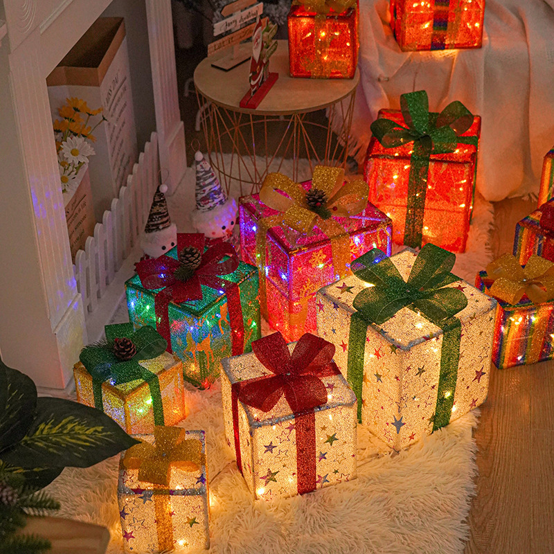 Christmas Decorations, Luminous Gift Boxes, Creative Gift Boxes, Gift Packages, Outdoor Window Display Scene Layout Packages