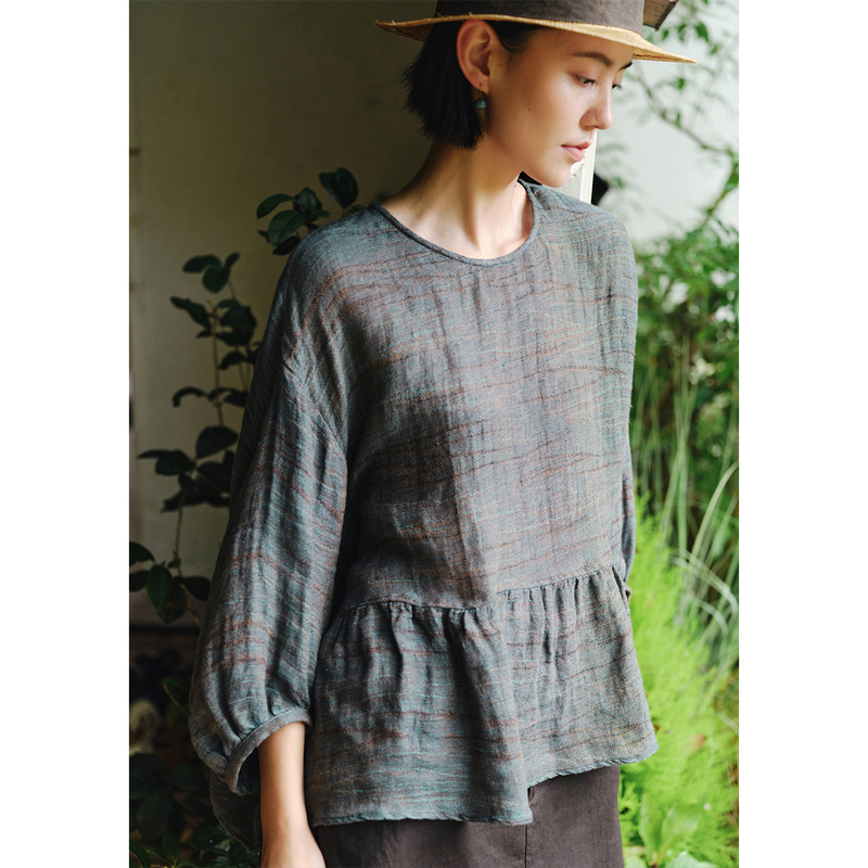 【Throw Cloth to Make Clothes Zbwy】26 Spring/Summer High-End Two-Tone Double-Sided Linen Reversible Pullover Top Blue-Brown 【Throw Cloth to Make Clothes Zbwy】26 Spring/Summer High-End Two-Tone Double-Sided Linen Reversible Pullover Top Blue-Brown