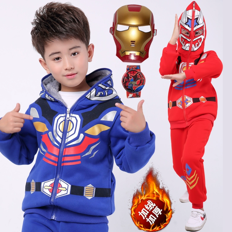 Quần áo Ultraman mẫu mùa thu đông 2019 bé trai mới mùa thu đông quần áo bé trai cộng với quần áo nhung trẻ em dày - Phù hợp với trẻ em