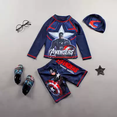 Children's swimsuit Boys long-sleeved sunscreen two-piece fat boy swimsuit plus large and medium children's clothing swimming trunks 12021 years old 9