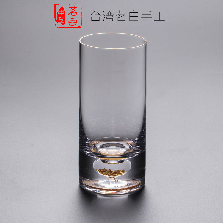 Taiwan white hand-made green tea cup crystal glass juice cup heat-resistant glass direct tube gold foil cup
