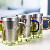 Peking University History with stainless steel liner glass filter tea heat-resistant household large glass tea cup YH020