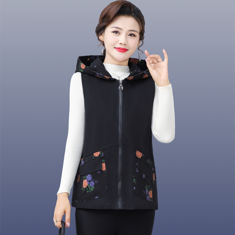 Mother's Clothing Spring and Autumn New Fashion Hooded Vest Middle-Aged and Elderly Large Size Women's Vest Loose Vest Jacket Mother's Clothing Spring and Autumn New Fashion Hooded Vest Middle-Aged and Elderly Large Size Women's Vest Loose Vest Jacket