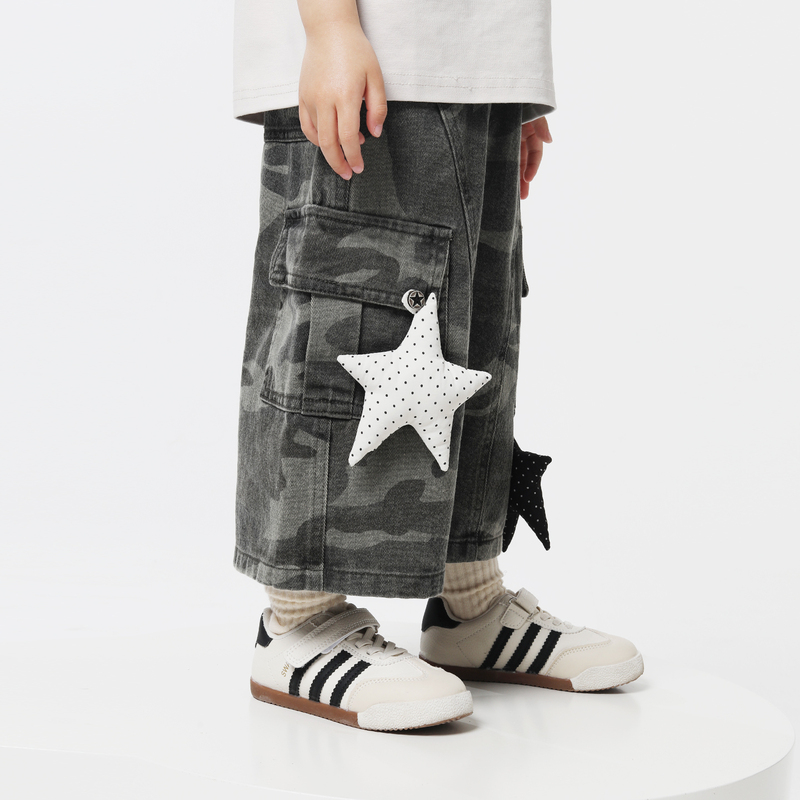 Joybaboo Boys and Girls Star Camouflage Cropped Pants 2026 Summer New Children's Casual Pants Trendy Cargo Pants