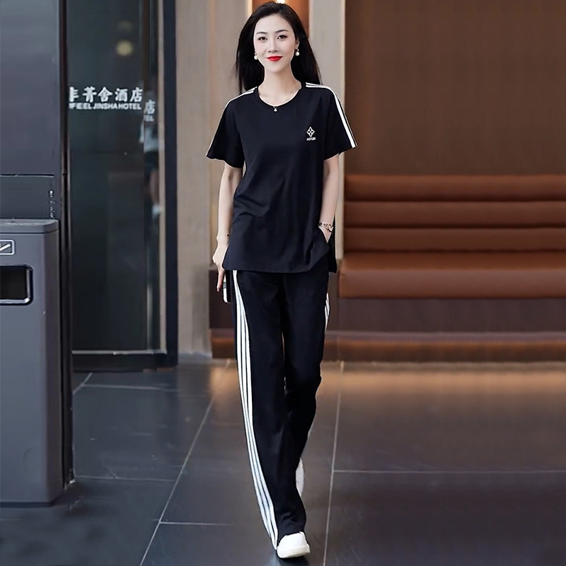 Ice Silk Casual Sportswear Suit for Women 2026 Summer New Fashion Loose Large Size Short-Sleeved Wide-Leg Pants Two-Piece Set Ice Silk Casual Sportswear Suit for Women 2026 Summer New Fashion Loose Large Size Short-Sleeved Wide-Leg Pants Two-Piece Set