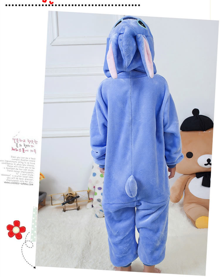 Trẻ em hoạt hình đồ ngủ một mảnh mùa thu và mùa đông nam và nữ bé flannel dày màu xanh Shi Dizi nam dịch vụ nhà lớn cho trẻ em bộ body bé trai