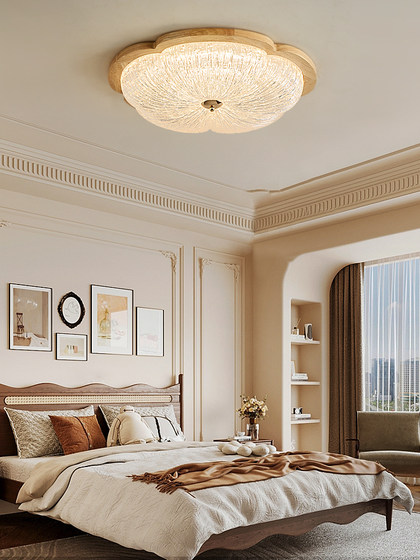 American retro bedroom ceiling lamp full spectrum eye protection new Chinese style mid-century style round solid wood retro study lamp