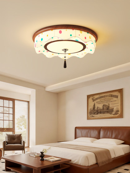 Song-Style Aesthetic Persimmon-Shaped Pendant Light, Vintage Walnut Wood Color Printed Fabric, Suitable for Bedroom and Dining Room, Whole House Lighting