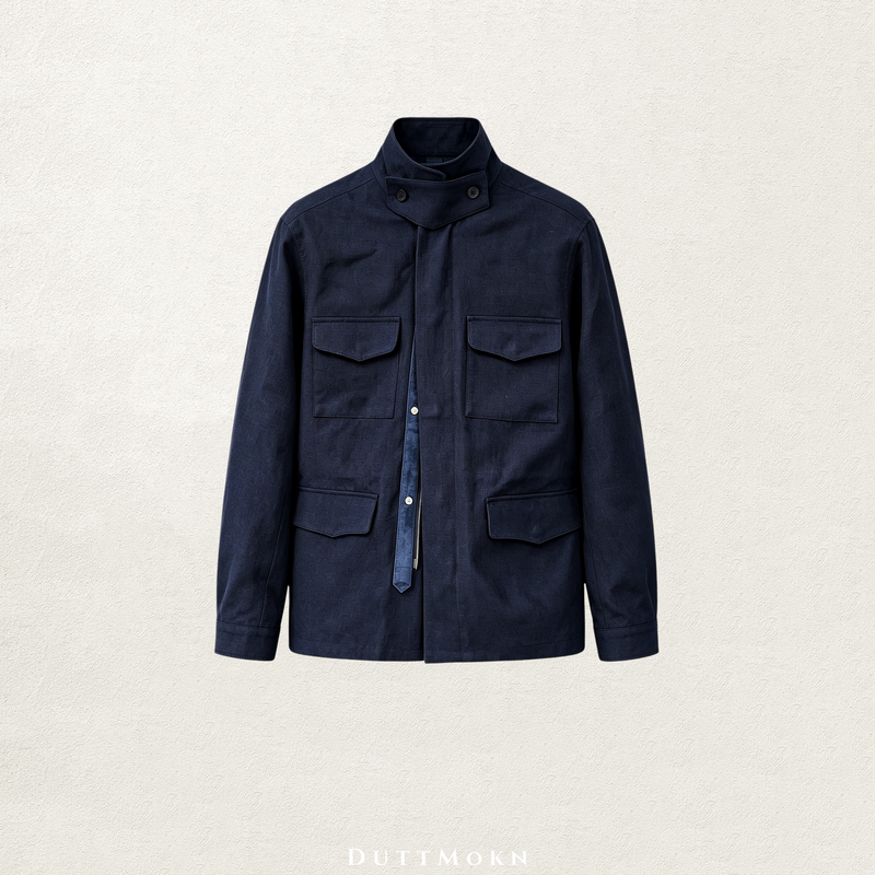Duttmokn【100% French Rain Dew Hemp】Heavyweight Silk-Gloss Sheepskin Four-Pocket Hunting Jacket Trench Coat