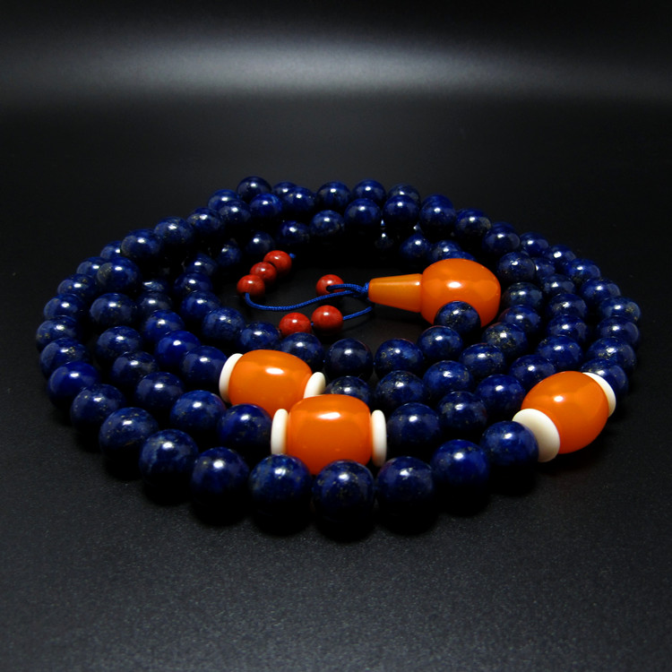 Natural Afghan lapis lazuli emperor green Buddha bead bracelet 108 bracelet with chicken fat yellow glass men's and women's style