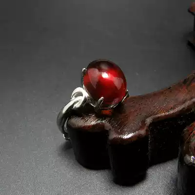 Natural gemstone jade garnet egg face silver ring female 925 silver purple tooth black female ring fidelity send certificate