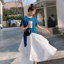  MAJE KARA 2021 summer new womens coffee break French goddess fan dress two-piece suit female