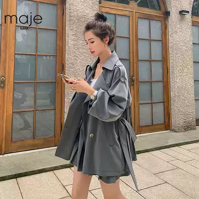 MAJE KARA Spring and Autumn 2021 new women's windbreaker medium and long version of small suit jacket skirt two-piece