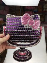 kt cute handmade DIY small mirror with diamond rhinestone makeup mirror stick portable stick drill mirror