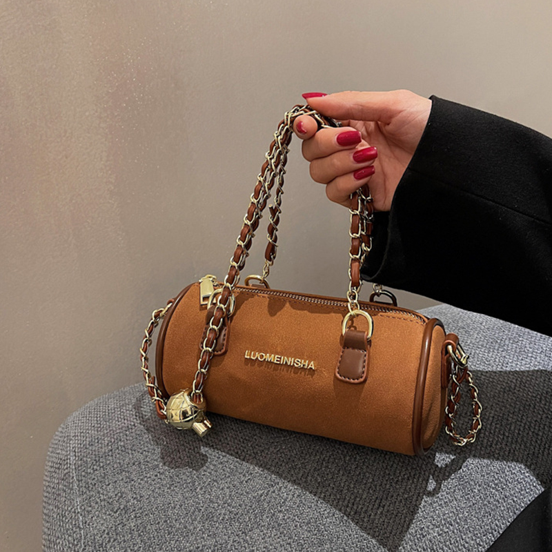 Light extravaganza with small retro ~ low key 100 lap temperament anti-suede bag lady 2022 new cylinder design can be satchel