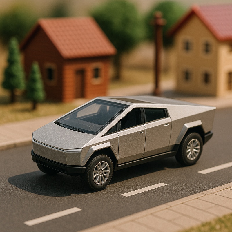 Tesla Cybertruck Pocket Car, Realistic Alloy Mini Car, Desktop Figurine with Pull-Back Action, Silent and Light-Up