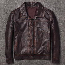 2021 special top layer cowhide leather leather leather clothing mens washing do old lapel casual leather jacket locomotive jacket jacket