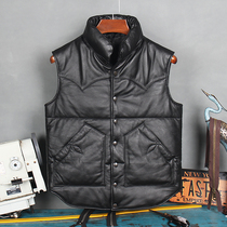 Autumn Winter New Leather Leather Clothing Men Plus Cotton Leather Waistcoat Waistcoat Jacket Head Layer Bull Leather Fashion Stand Leather Jacket