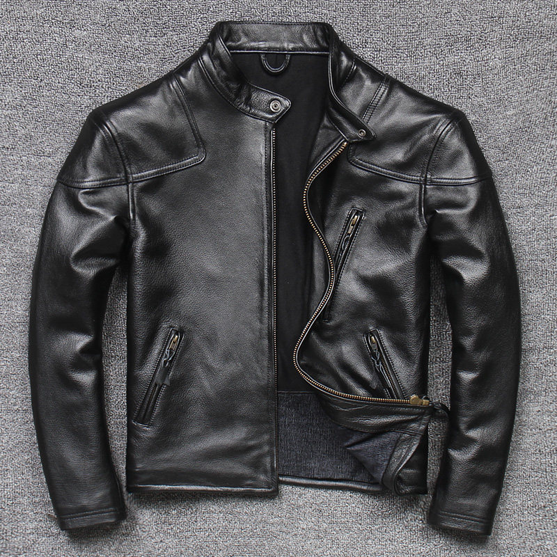 Venom Head Layer Cow Leather Genuine Leather Leather Clothing Male collar locomotive clothes Collar Youth Fashion Leather Jacket Jacket Tide-Taobao