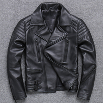 2020 new mens leather leather clothing mens first layer cowhide youth slim handsome motorcycle clothing leather jacket oblique zipper