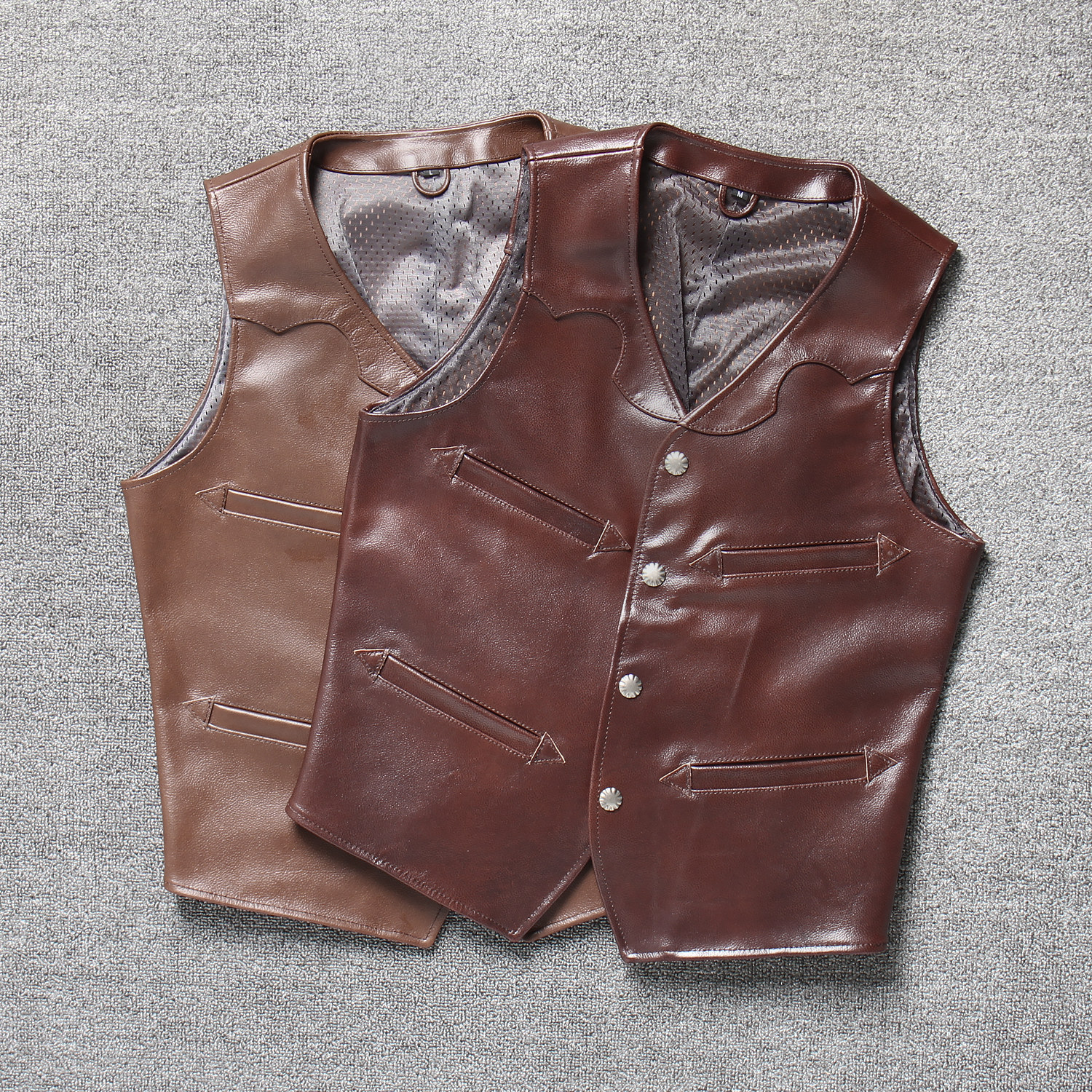 Ammy click on men's new leather leather vest headcoat Bull Leather leather jacket jacket Single-row buttoned leather vest