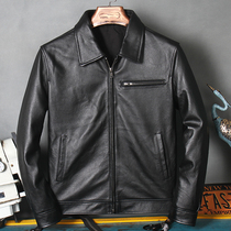 Clear Barn Handling Imported Head Layer Yellow Cow Leather Business Casual Dermis Leather Clothing Men Turnover Middle Aged Leather Jacket Jacket