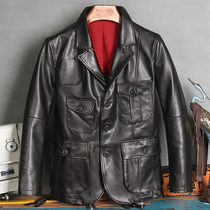 New genuine leather clothing for mens hunts in long style leather jacket headlayer cow leather fashion suits flipped jacket jacket