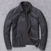 Autumn thin leather leather leather men frosted craft sheep leather lapel casual leather jacket middle-aged father jacket