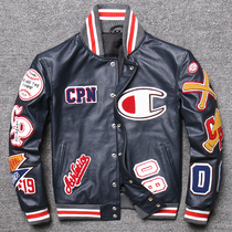 The first half price of men and womens headcoat heavy industry embroidered multi - standard baseball clothing leather jacket tide