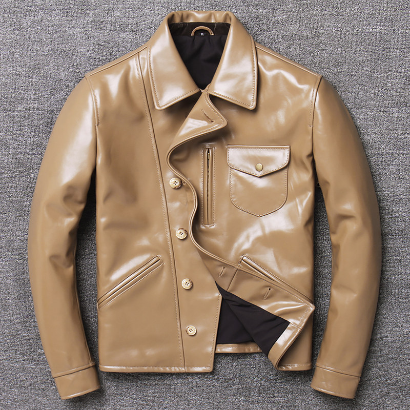 Wax Sensation without coating Niu leather Japanese retro Division Zhai Men's genuine leather leather clothes Amei click on the old leather jacket jacket
