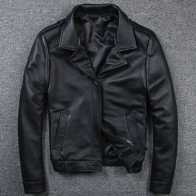 2020 New Leather Leather Men Lapel Short Top Layer Leather Jacket Business Casual Top Single Leather Jacket - Quần áo lông thú