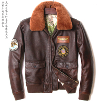 Fashion leather leather mens head layer thick cowhide multi-standard lapel flying suit embroidery motorcycle fur collar leather jacket size