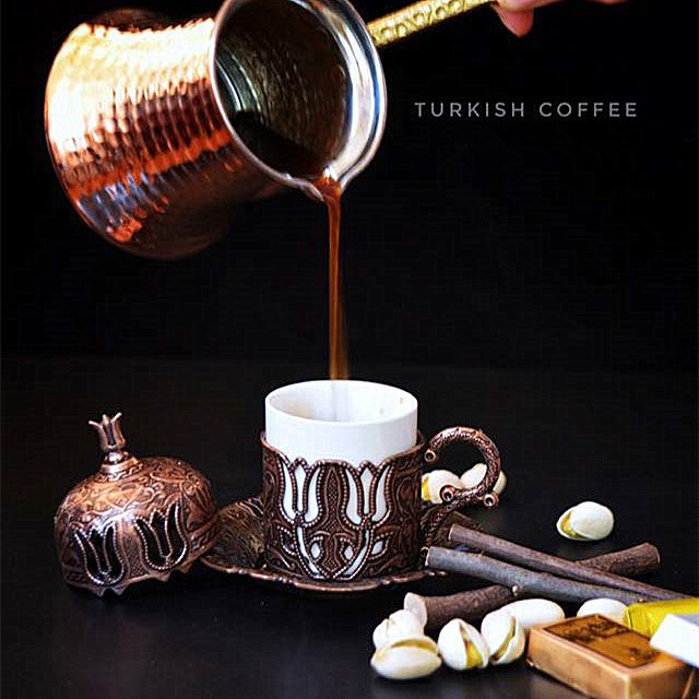 Turkish Vintage Copper-Plated Porcelain Coffee Cup Set, Tulip Hollow Design, European Aristocratic Style Turkish Vintage Copper-Plated Porcelain Coffee Cup Set, Tulip Hollow Design, European Aristocratic Style