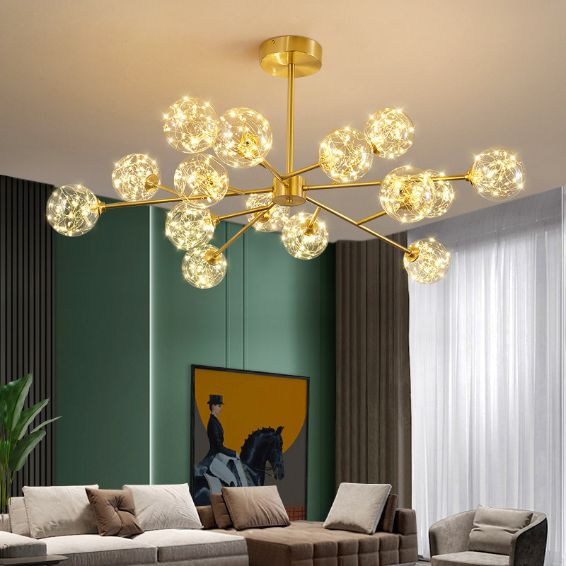 Nordic all-copper light luxury living room chandelier net red magic bean branch molecular lamp full of stars restaurant bedroom children's room