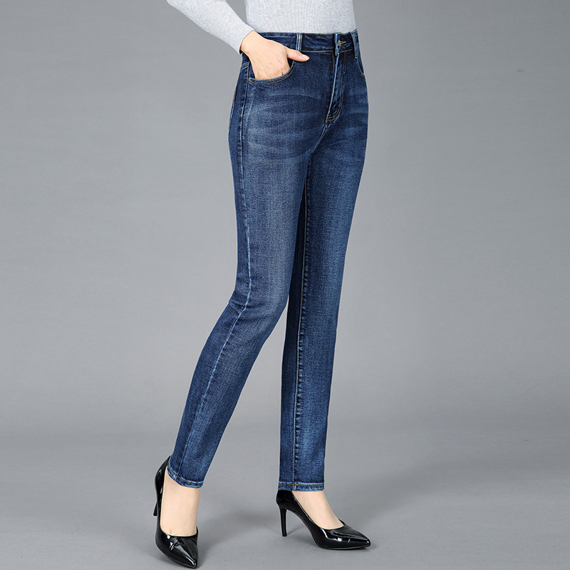 Spring and Autumn New Style High-Waisted Slim-Fit Skinny Jeans for Middle-Aged Women, Stretchy Pencil Pants, Plus Size Women's Pants, Mom's Long Pants