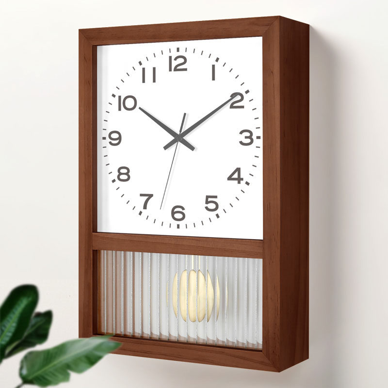 Japanese-style retro solid wood wall clock desktop silent pendulum clock living room home clock square table clock wall decoration clock