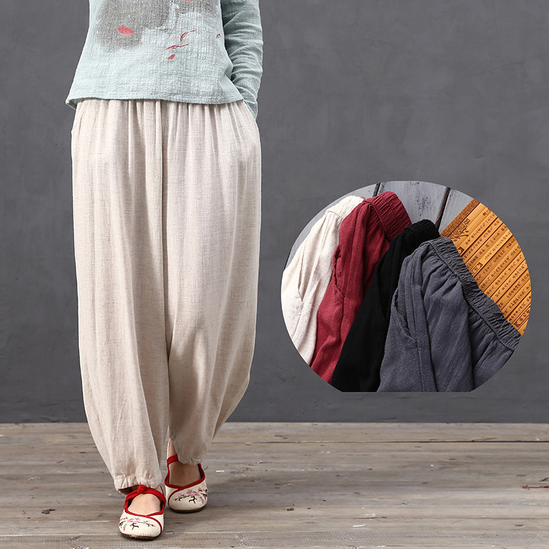 Drunk Tai Chi Loose Tai Chi Pants Men's and Women's Bloomers Cotton Linen Morning Practice Martial Arts Pants Spring and Summer Breathable Tai Chi Pants