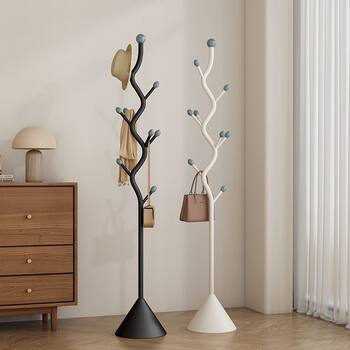 Clothes Rack Cream-Colored Coat Rack Bedroom Floor-Standing Clothes Hanger Branch-Shaped Simple Metal Household Clothes Storage Rack