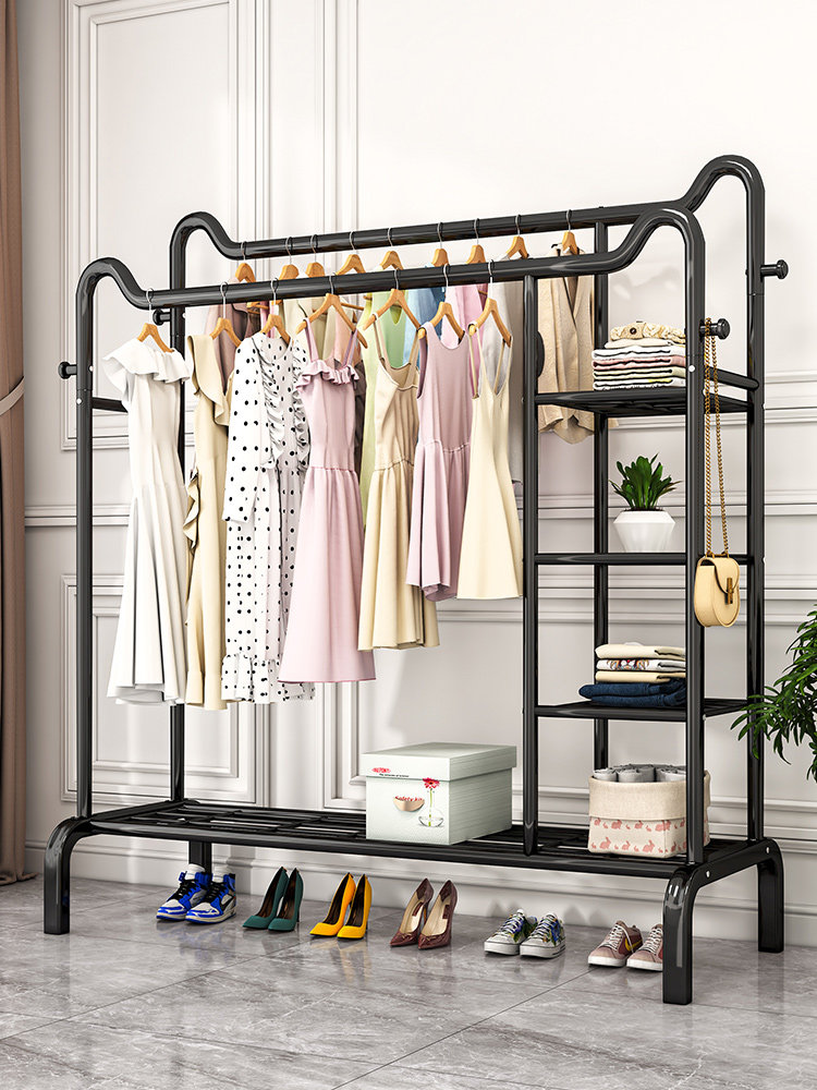 Light Luxury Coat Rack, Floor-Standing Bedroom Double-Rod Trendy Clothes Rack, Indoor Storage Rack, Simple Household Bag Rack