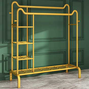 Light Luxury Coat Rack, Floor-Standing Bedroom Double-Rod Trendy Clothes Rack, Indoor Storage Rack, Simple Household Bag Rack