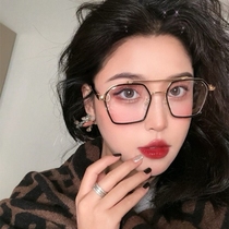 Fashionable retro style double beam square frame anti-blue light eye protection computer myopia William Chen with the same glasses frame black frame No makeup