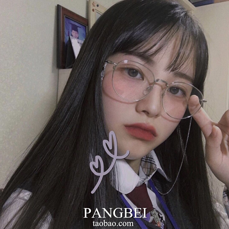 South Korea's new retro cute academy wind metal 100 hitch anti-blue light eye frames vegan glasses men and women