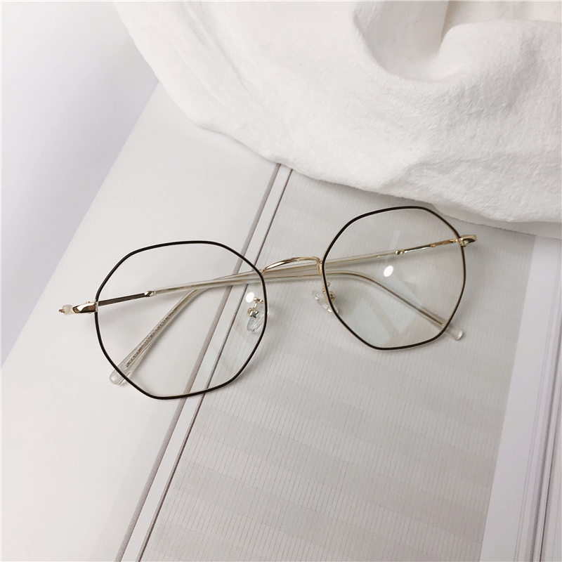 Kính ánh sáng retro màu đỏ ins Su Yan nữ đa giác khung kính chống bức xạ ánh sáng màu xanh phẳng có thể được trang bị nam cận thị gọng kính cận nữ đẹp
