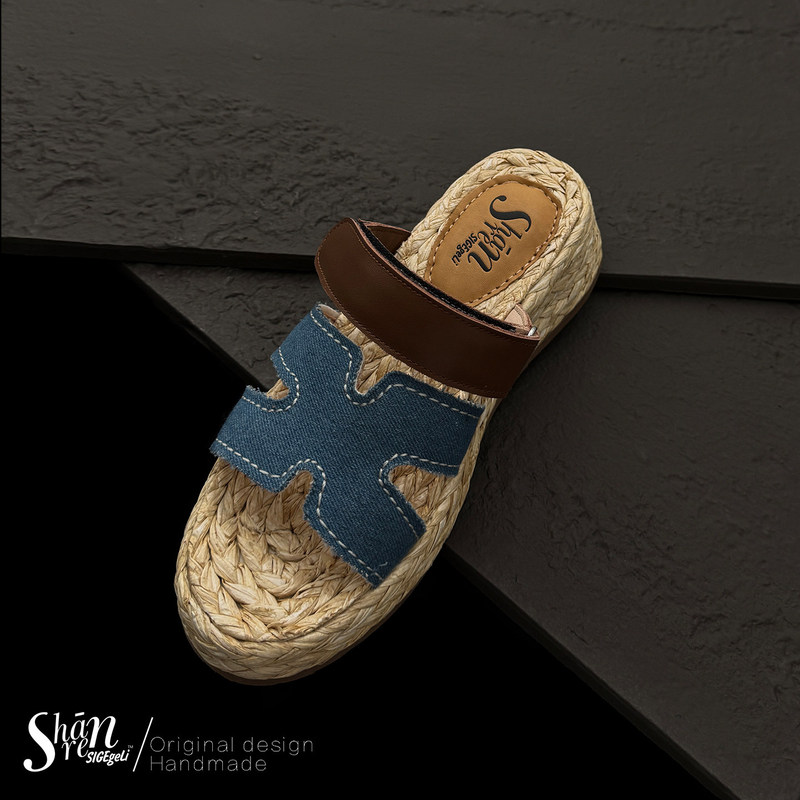 Shānren Original Designer Denim Patchwork Slip-On Sandals for Women, Summer Outdoor Roman Sandals with Thick Soles Shānren Original Designer Denim Patchwork Slip-On Sandals for Women, Summer Outdoor Roman Sandals with Thick Soles