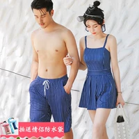 Cặp đôi đồ bơi nữ 2018 mới bảo thủ tụ tập backless gợi cảm Hàn Quốc Boxer Beach Quần Holiday Set đồ đôi trắng đi biển	