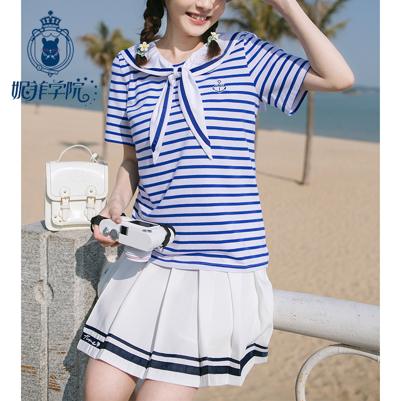 Sailor Suit Navy Style Outfit Jk Top Preppy Style School Uniform Summer Outfit for Girls Junior High School and High School Students Class Uniform T-Shirt Sailor Suit Navy Style Outfit Jk Top Preppy Style School Uniform Summer Outfit for Girls Junior High School and High School Students Class Uniform T-Shirt