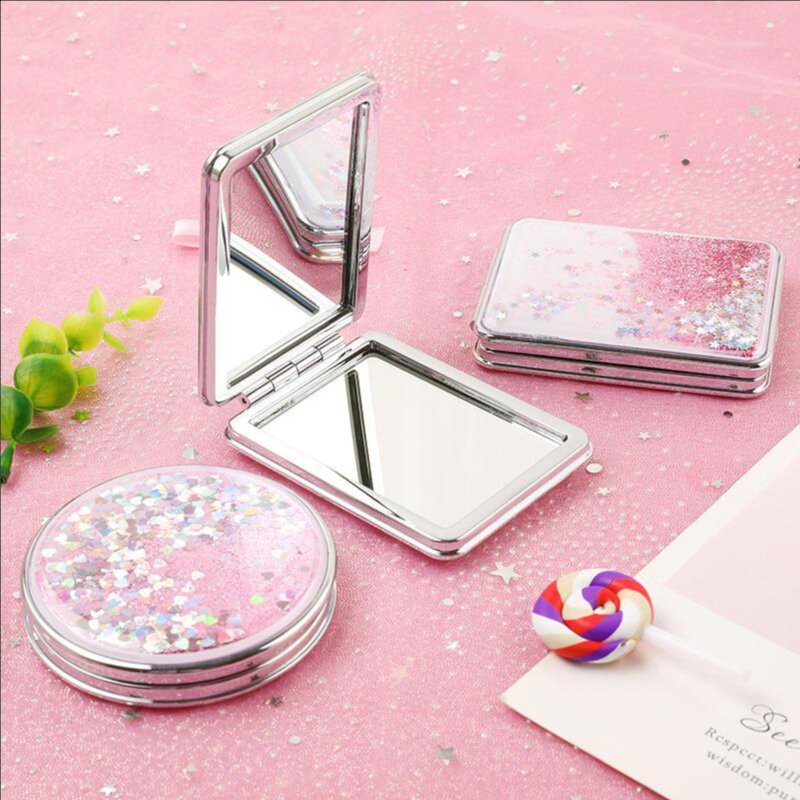 Quicksand makeup mirror carry-on mirror portable carry creative mini small mirror women's belt folding small size home small